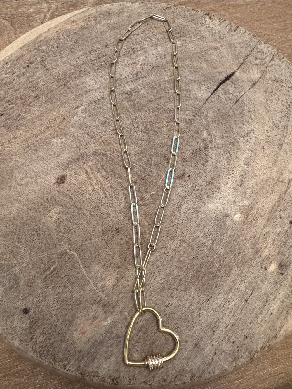Gold Heart Pendant Paperclip Chain Necklace